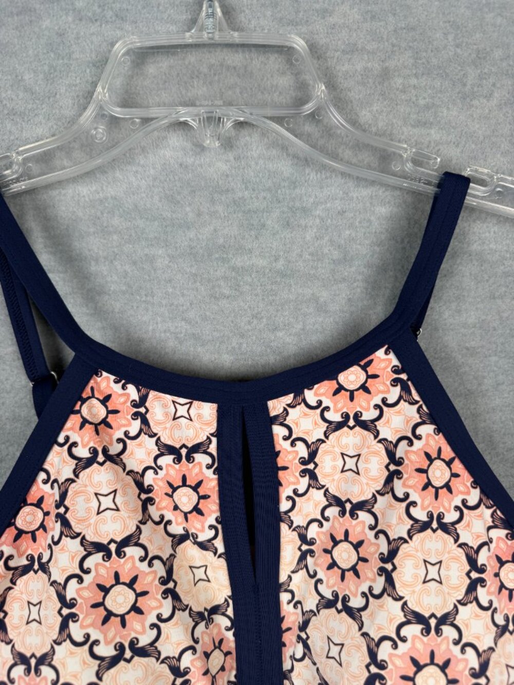 Lands End 14 High Neck Tankini Built In Bra Adjustable Straps Pink Floral - Picture 3 of 8